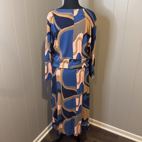 Boden Women’s 16L/Extra Large Midi Dress Long Sleeve Wrap Retro Pattern - Picture 4 of 6